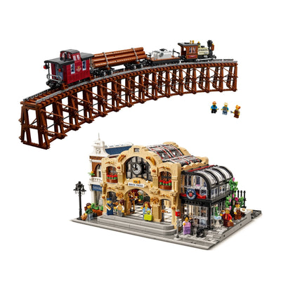 LEGO Brick Cross Train Station & Logging Railway Bundle